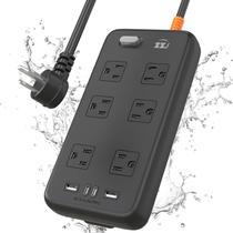 Protetor de sobretensão 10 em 1 Power Strip à prova de intempéries, 6 tomadas