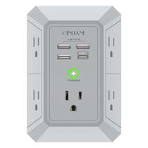 Protetor de sobretensão de carregador de parede USB QINLIANF 5 Outlet 4 USB