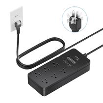 Protetor de sobretensão, faixa de alimentação, 6 tomadas, 2, cabo USB de 10 pés, NTONPOWER