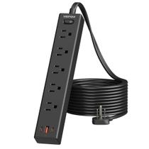 Protetor de sobretensão HOPOW Power Strip, cabo de extensão ultra plano de 10 pés, protetor contra sobretensão com 5 tomadas e 3 portas USB (2 USB C), 1700 Joules, suporte de parede, estação de carregamento de mesa para escritório doméstico, preto