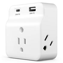 Protetor de sobretensão KMC USB-C PD Torneira de parede de 3 tomadas 1875W branca