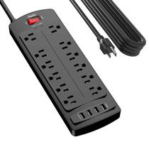 Protetor de sobretensão Power Strip Alestor, 12 tomadas, 4 cabos USB de 5 m