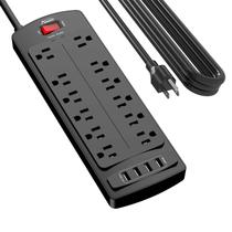 Protetor de sobretensão Power Strip Alestor 12 tomadas, 4 USB de 15 pés