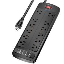 Protetor de sobretensão Power Strip Alestor de 10 pés com 12 tomadas e 4 USB