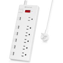 Protetor de sobretensão Power Strip HITRENDS 6 tomadas 6 USB 6 pés branco Protetor de sobretensão Power Strip HITRENDS 6 tomadas 6 USB 6 pés branco