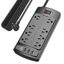 Protetor de sobretensão Power Strip Nuetsa 8 tomadas 4 portas USB preto