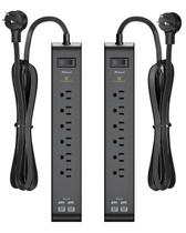 Protetor de sobretensão Power Strip, pacote com 2, 6 tomadas, 4 USB 900J 15A