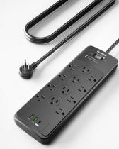 Protetor de sobretensão Power Strip PLUGTUL Cabo de 12 tomadas de 10 pés