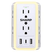 Protetor de sobretensão Power Strip Sharp USB com 6 tomadas e 3 USB