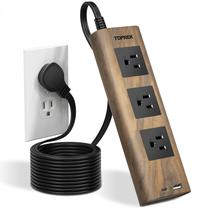 Protetor de sobretensão Power Strip TOPREK, 3 tomadas AC, 2 USB de 10 pés