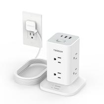 Protetor de sobretensão Power Strip Tower TESSAN de 10 pés com 8 AC 3 USB
