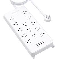 Protetor de sobretensão Power Strip TROND, cabo de 10 pés, 13 tomadas, 4 USB