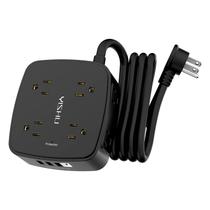 Protetor de sobretensão Power Strip YISHU de 6 pés com 8 tomadas, 4 USB pretas