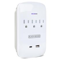 Protetor de sobretensão, suporte de parede BLACK+DECKER com 3 saídas, 2 USB