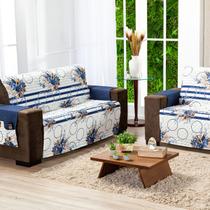 Protetor De Sofá 2 E 3 Lugares Estampado Floral Marinho