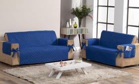 Protetor De Sofá 2 E 3 Lugares Laço E Porta Controle Azul Protetor De Sofá 2 E 3 Lugares Laço E Porta Controle Azul