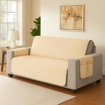 Protetor de Sofá 2 Lugares Pequeno com Bolso Porta Objetos Microfibra 170 Fios 100 Poliéster TNT Para Modelo Antigo Não Impermeável