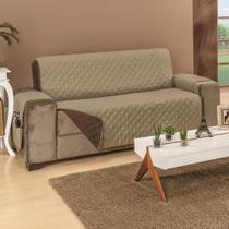 Protetor de Sofá Dupla Face Padrão 3 Lugares Microfibra - Cáqui/Marrom