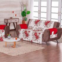 Protetor De Sofá Estampado 3 E 2 Lugares Rosas Vermelho Protetor De Sofá Estampado 3 E 2 Lugares Rosas Vermelho