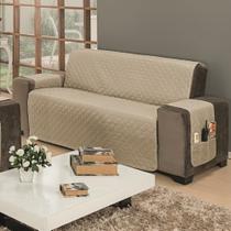 Protetor de Sofá Impermeável Avulso Dupla Face Padrão 3 Lugares Microfibra - Cáqui/Palha