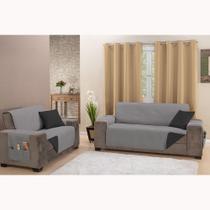 Protetor de Sofá Impermeável Dupla Face 2 e 3 Lugares King Microfibra - Cinza/Preto Protetor de Sofá Impermeável Dupla Face 2 e 3 Lugares King Microfibra - Cinza/Preto