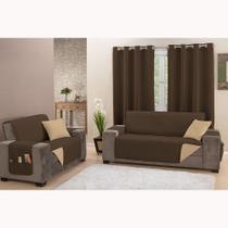 Protetor de Sofá Impermeável Dupla Face 2 e 3 Lugares King Microfibra - Tabaco/Cáqui Protetor de Sofá Impermeável Dupla Face 2 e 3 Lugares King Microfibra - Tabaco/Cáqui