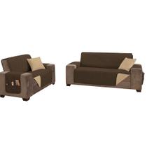Protetor de Sofá Impermeável Dupla Face 2 e 3 Lugares King Microfibra - Tabaco/Caqui