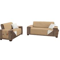 Protetor de Sofá Impermeável Dupla Face 2 e 3 Lugares Microfibra - Caqui/Palha