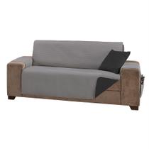 Protetor de Sofá Impermeável Dupla Face 4 Lugares King Microfibra - Cinza/Preto