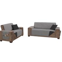Protetor De Sofá Impermeável Dupla Face Padrão 2 E 3 Lugares Microfibra - Preto/cinza