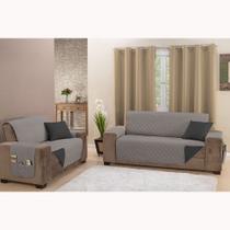 Protetor de Sofá Manu Dupla Face 2 e 3 Lugares King Microfibra - Cinza/Preto