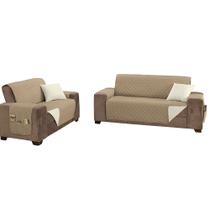 Protetor de Sofá Manu Dupla Face 2 e 3 Lugares Microfibra - Caqui/Palha Protetor de Sofá Manu Dupla Face 2 e 3 Lugares Microfibra - Caqui/Palha