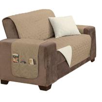 Protetor De Sofá Manu Dupla Face 2 Lugares King Microfibra - Cáqui/palha