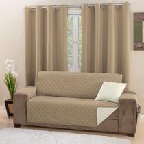 Protetor de Sofá Manu Dupla Face Padrão 4 Lugares Microfibra - Cáqui/Palha