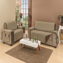 Protetor de Sofá Manu Para 2 e 3 Lugares Dupla Face Tecido Microfibra Kaqui Tabaco - Mr Enxovais