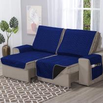 Protetor de Sofá Retrátil Capa 3 Lugares 1,80m de Assento Dupla Face Azul Royal e Preto