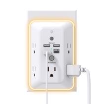 Protetor de Surto Addtam com 5 Tomadas, Luz Noturna e 4 Portas USB