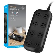 Protetor de Surto GE com 7 Tomadas, 2 USB-A (2,4A) e 1470J - 4 Pés, Preto