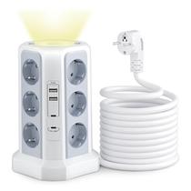 Protetor De Surtos Cinza 4000W 16A Com Múltiplas Tomadas, 2 USB A, 2 USB C, Cabo De Extensão De 2m E Protetor De Surtos Cinza 4000W 16A Com Múltiplas Tomadas, 2 USB A, 2 USB C, Cabo De Extensão De 2m E