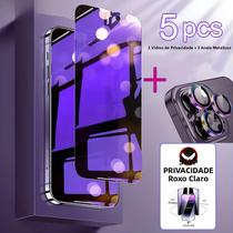 Protetor De Tela De Vidro Temperado Anti-Luz Azul Roxo (2 Unidades) Com 3 Lentes De Câmera Para