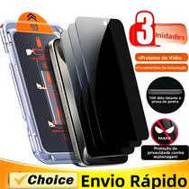 Protetor De Tela De Vidro Temperado Para iPhone 11 a 16, 3 Peças, Anti-Espionagem, Instalação Sem - others