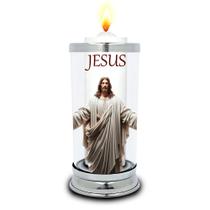 Protetor de Velas 7 dias Jesus Vidro Castiçal Protetor de Velas 7 dias Jesus Vidro Castiçal