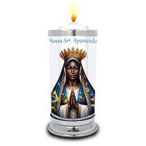 Protetor de Velas Imagem de Nossa Senhora Aparecida Vidro Protetor de Velas Imagem de Nossa Senhora Aparecida Vidro