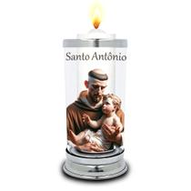 Protetor de Velas Imagem Santo Antônio Copo Vidro Castiçal Protetor de Velas Imagem Santo Antônio Copo Vidro Castiçal