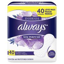 Protetor diario always sem perfume proteção 40 unidades