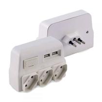 Protetor Elétrico 3 Tomadas USB Bivolt Branco - Force Line Protetor Elétrico 3 Tomadas USB Bivolt Branco - Force Line