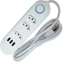 Protetor Elétrico 3 Tomadas Usb Bivolt Espacadas Geladeira