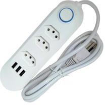 Protetor Elétrico 3 Tomadas Usb Bivolt Metálico Computador