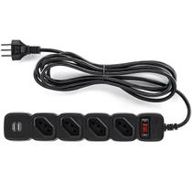Protetor Eletrônico Intelbras 4 Tomadas, 2 USB, 1 EPE 204 USB BR + Preto 4824207