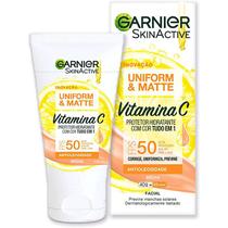 Protetor Hidratante Facial Garnier 50 FPS Unform and Matte Vitamina C Clareador COM COR / CLARA / MÉDIA / MORENA / PELE